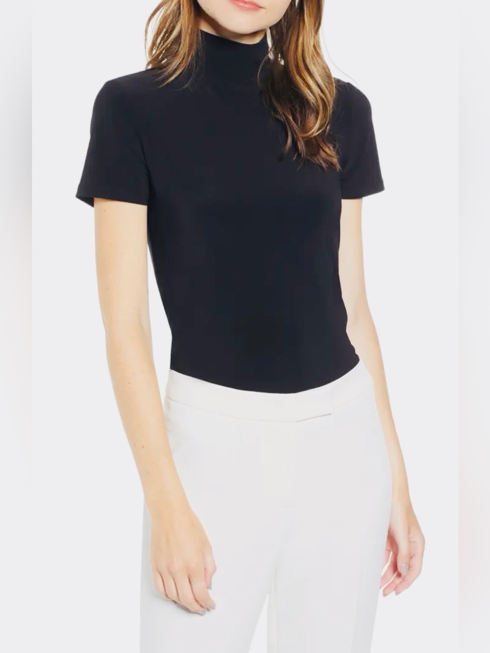 Anne Klein Women’s Black Short-Sleeve Mock Neck Top (M)